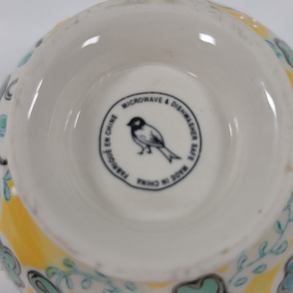 Anthropologie Elka Ayaka Pedestal Cup Mug Yellow Teal Floral Twisted Handle 10oz - Picture 8 of 11